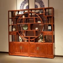 質木匠紅木家具緬甸花梨學名大果紫檀實木書架博古架多寶額置物架儲物架古董架團圓博古架 【團圓博古架】